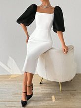 Women Square Neck Elegant Stylish Design Simple Short Sleeve Shaping Shawl Evening Dress With Charming Butt